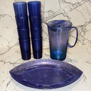 Tupperware Sheerly Elegant Illusions Pitcher Set w/8 Tumblers Tray NEW